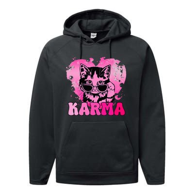 Cute Funny Cat Lover Heart Shape Karma Performance Fleece Hoodie