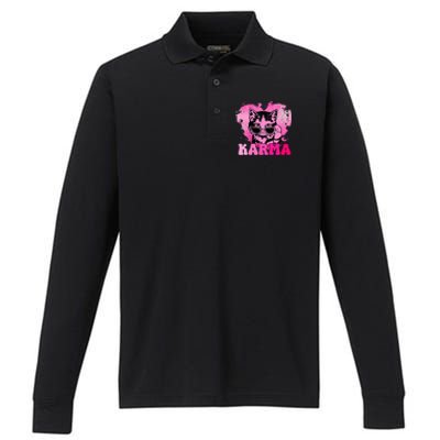 Cute Funny Cat Lover Heart Shape Karma Performance Long Sleeve Polo