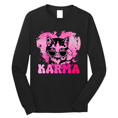 Cute Funny Cat Lover Heart Shape Karma Long Sleeve Shirt