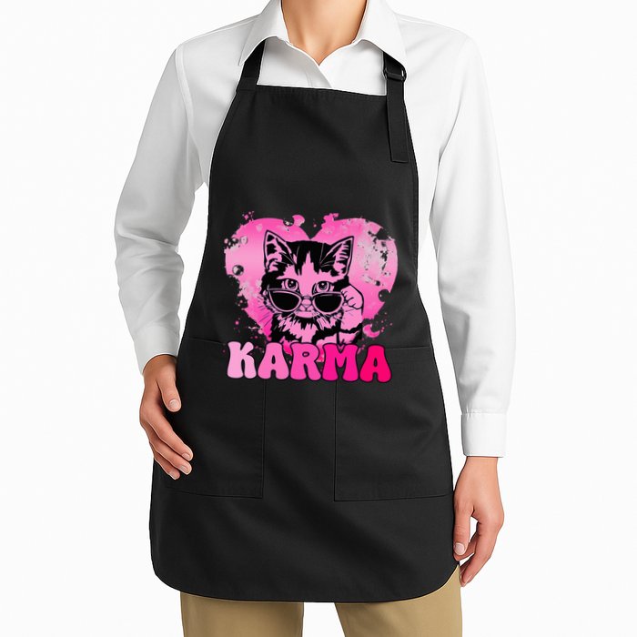 Cute Funny Cat Lover Heart Shape Karma Full-Length Apron With Pockets