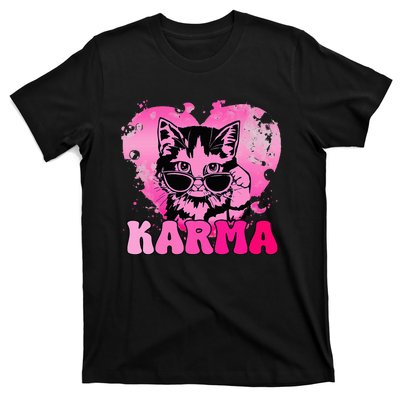 Cute Funny Cat Lover Heart Shape Karma T-Shirt