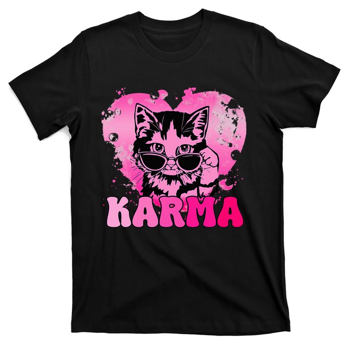 Cute Funny Cat Lover Heart Shape Karma T-Shirt