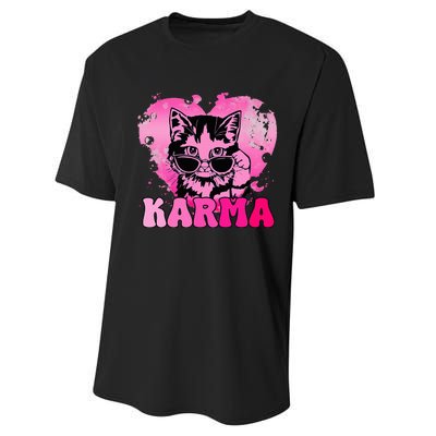 Cute Funny Cat Lover Heart Shape Karma Performance Sprint T-Shirt