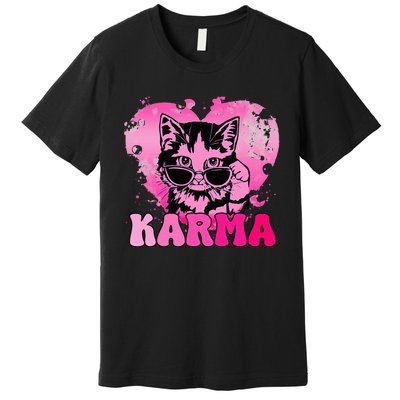 Cute Funny Cat Lover Heart Shape Karma Premium T-Shirt