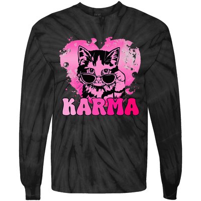 Cute Funny Cat Lover Heart Shape Karma Tie-Dye Long Sleeve Shirt