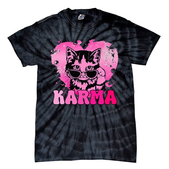 Cute Funny Cat Lover Heart Shape Karma Tie-Dye T-Shirt