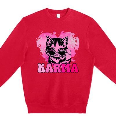 Cute Funny Cat Lover Heart Shape Karma Premium Crewneck Sweatshirt