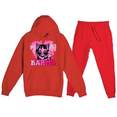 Cute Funny Cat Lover Heart Shape Karma Premium Hooded Sweatsuit Set