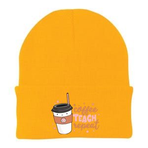 Cute Funny Coffee Teach Repeat Teacher Life Coffee Lover Knit Cap Winter Beanie