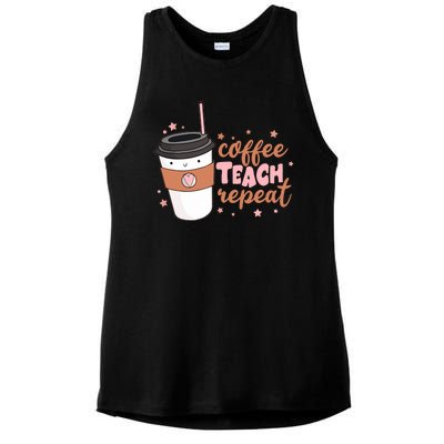 Cute Funny Coffee Teach Repeat Teacher Life Coffee Lover Ladies PosiCharge Tri-Blend Wicking Tank