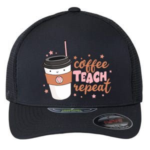 Cute Funny Coffee Teach Repeat Teacher Life Coffee Lover Flexfit Unipanel Trucker Cap