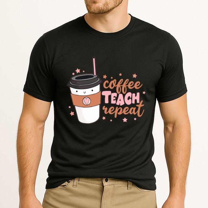 Cute Funny Coffee Teach Repeat Teacher Life Coffee Lover Cooling Performance Crew T-Shirt