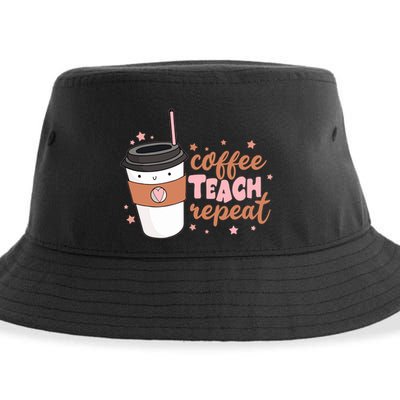 Cute Funny Coffee Teach Repeat Teacher Life Coffee Lover Sustainable Bucket Hat