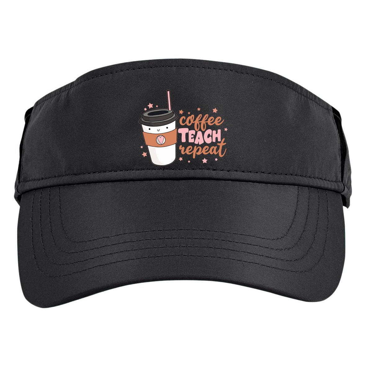 Cute Funny Coffee Teach Repeat Teacher Life Coffee Lover Adult Drive Performance Visor