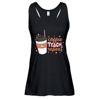 Cute Funny Coffee Teach Repeat Teacher Life Coffee Lover Ladies Essential Flowy Tank