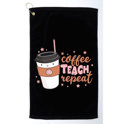 Cute Funny Coffee Teach Repeat Teacher Life Coffee Lover Golf Towel