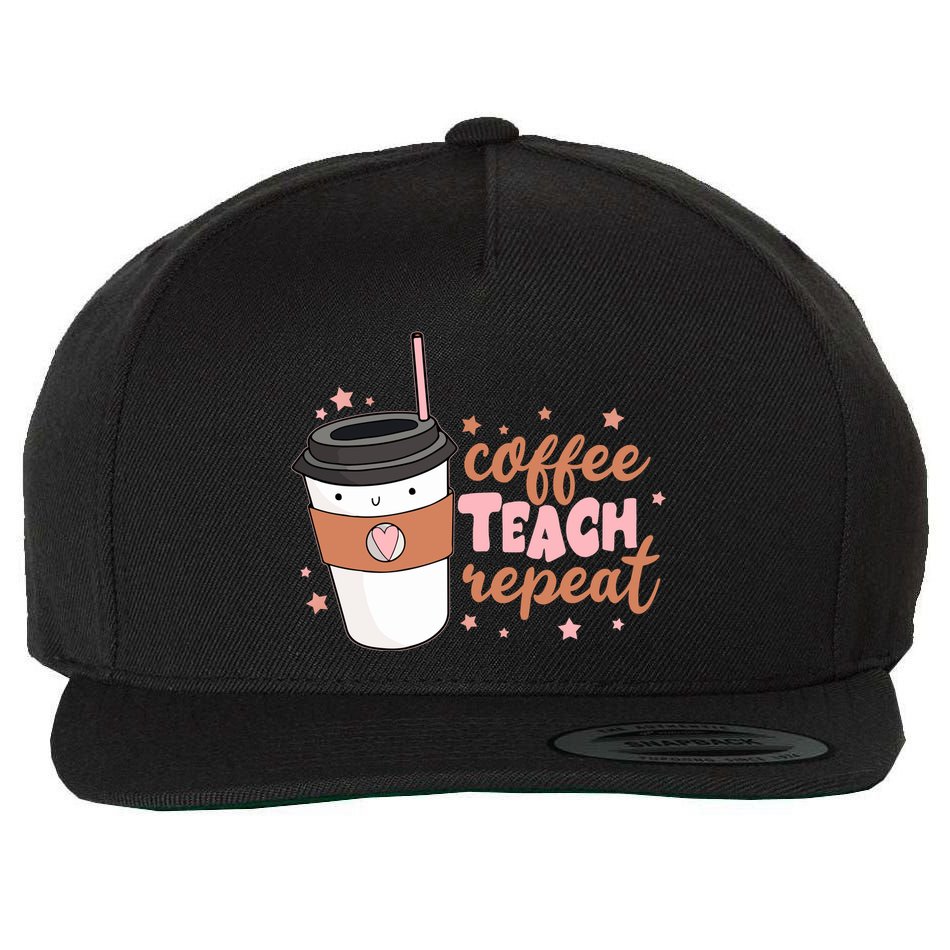 Cute Funny Coffee Teach Repeat Teacher Life Coffee Lover Wool Snapback Cap