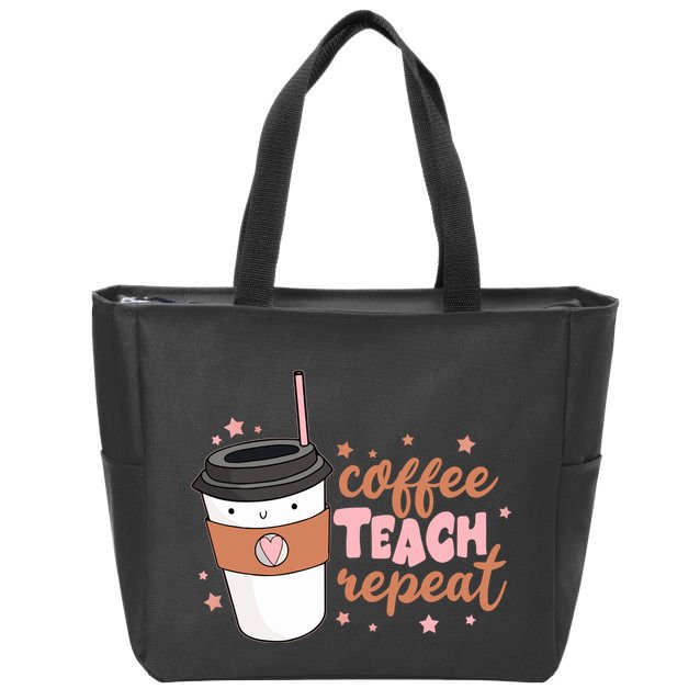 Cute Funny Coffee Teach Repeat Teacher Life Coffee Lover Zip Tote Bag