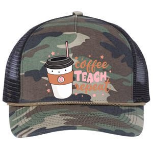 Cute Funny Coffee Teach Repeat Teacher Life Coffee Lover Retro Rope Trucker Hat Cap