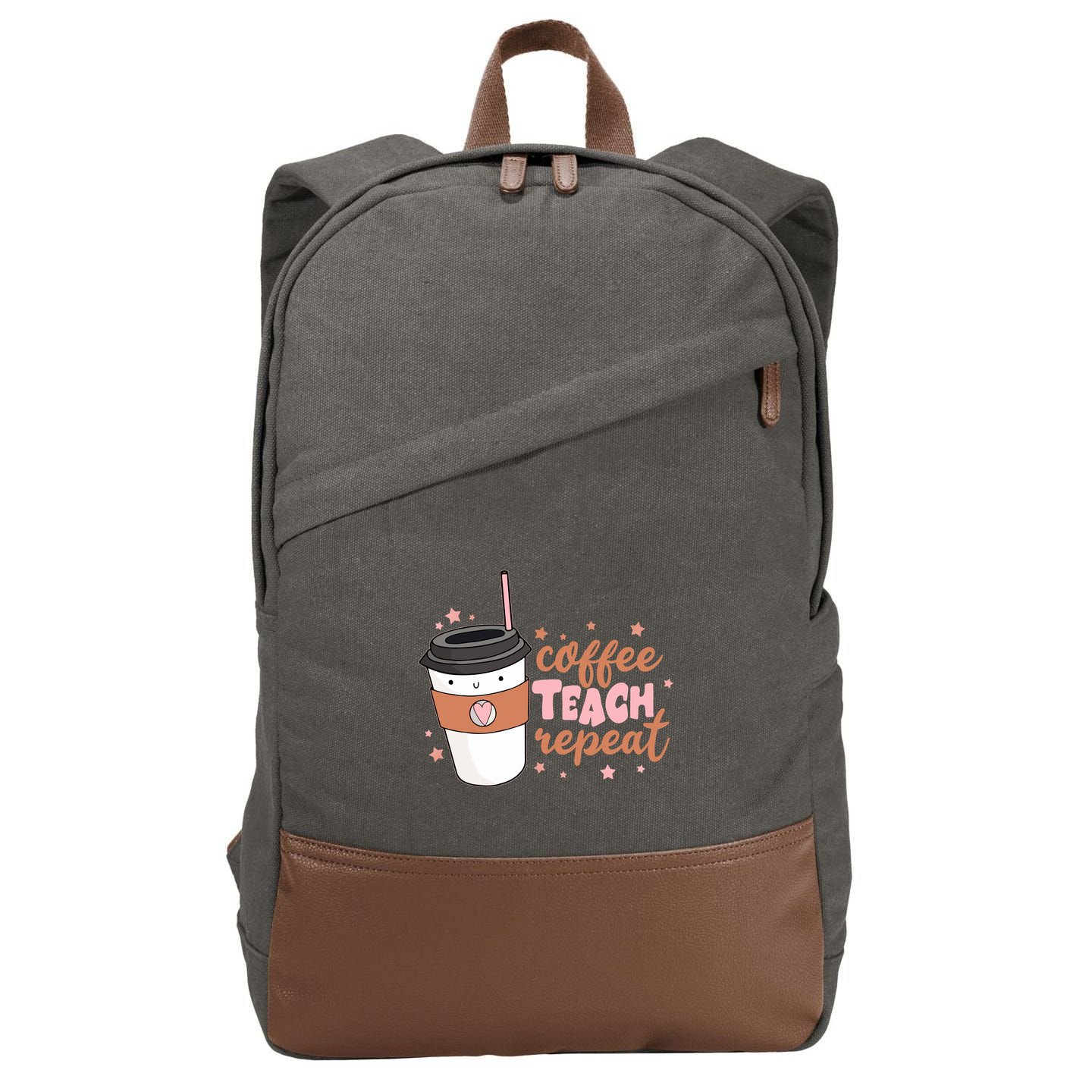 Cute Funny Coffee Teach Repeat Teacher Life Coffee Lover Cotton Canvas Backpack