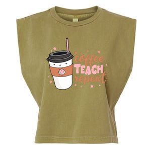 Cute Funny Coffee Teach Repeat Teacher Life Coffee Lover Garment-Dyed Women's Muscle Tee