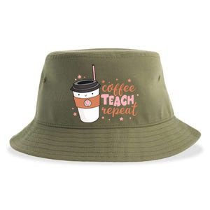 Cute Funny Coffee Teach Repeat Teacher Life Coffee Lover Sustainable Bucket Hat