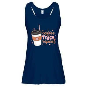 Cute Funny Coffee Teach Repeat Teacher Life Coffee Lover Ladies Essential Flowy Tank