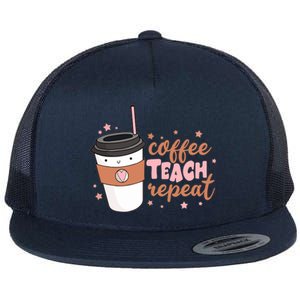 Cute Funny Coffee Teach Repeat Teacher Life Coffee Lover Flat Bill Trucker Hat