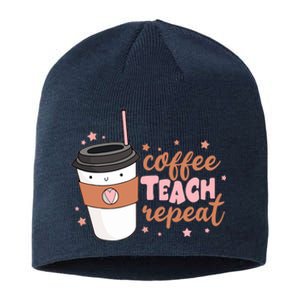 Cute Funny Coffee Teach Repeat Teacher Life Coffee Lover Sustainable Beanie