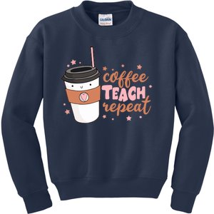 Cute Funny Coffee Teach Repeat Teacher Life Coffee Lover Kids Sweatshirt