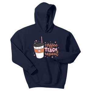 Cute Funny Coffee Teach Repeat Teacher Life Coffee Lover Kids Hoodie