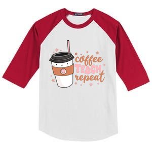 Cute Funny Coffee Teach Repeat Teacher Life Coffee Lover Kids Colorblock Raglan Jersey