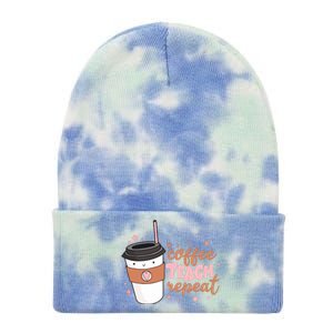 Cute Funny Coffee Teach Repeat Teacher Life Coffee Lover Tie Dye 12in Knit Beanie