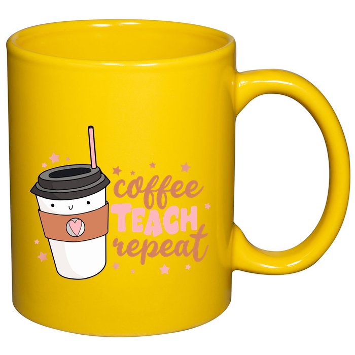 Cute Funny Coffee Teach Repeat Teacher Life Coffee Lover 11oz C Handle Ceramic Mug