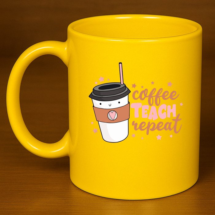 Cute Funny Coffee Teach Repeat Teacher Life Coffee Lover 11oz C Handle Ceramic Mug