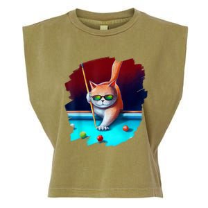 Cool Funny Cat Playing Pool Billiards In Lounge Best Gifts For Player Garment-Dyed Women's Muscle Tee