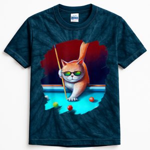 Cool Funny Cat Playing Pool Billiards In Lounge Best Gifts For Player Kids Tie-Dye T-Shirt