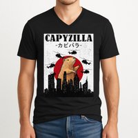 Capybara Funny Capybara Rodent Capyzilla Funny V-Neck T-Shirt