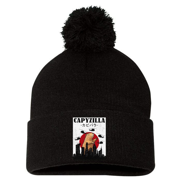 Capybara Funny Capybara Rodent Capyzilla Funny Pom Pom 12in Knit Beanie
