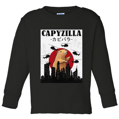 Capybara Funny Capybara Rodent Capyzilla Funny Toddler Long Sleeve Shirt