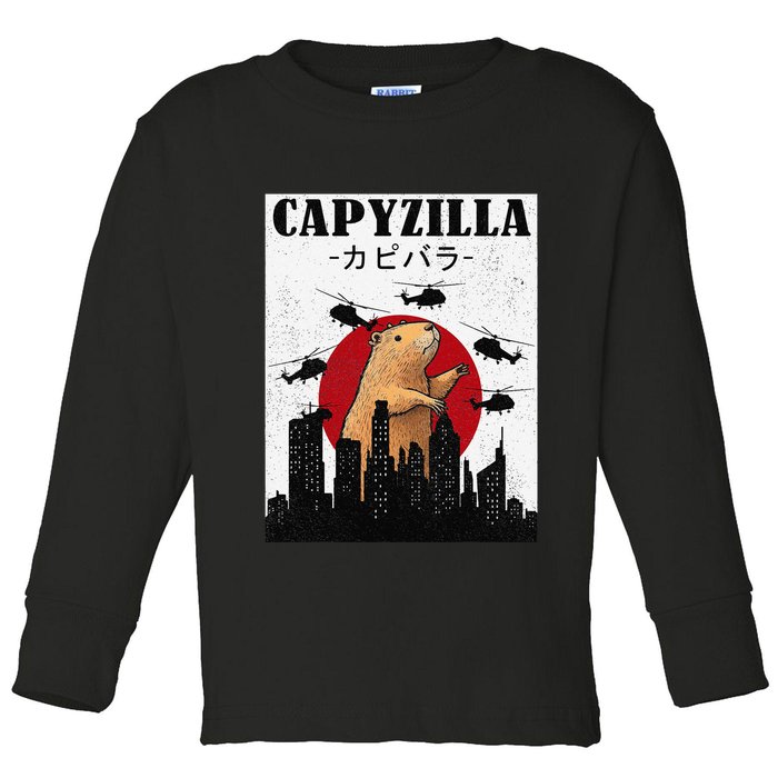 Capybara Funny Capybara Rodent Capyzilla Funny Toddler Long Sleeve Shirt