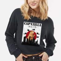 Capybara Funny Capybara Rodent Capyzilla Funny Cropped Pullover Crew