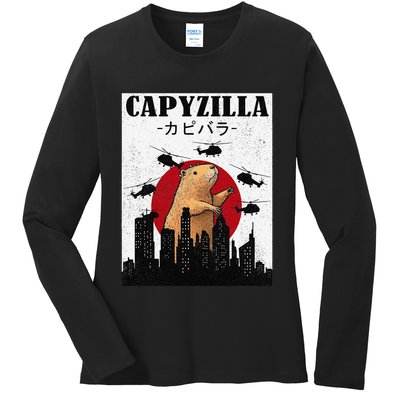 Capybara Funny Capybara Rodent Capyzilla Funny Ladies Long Sleeve Shirt