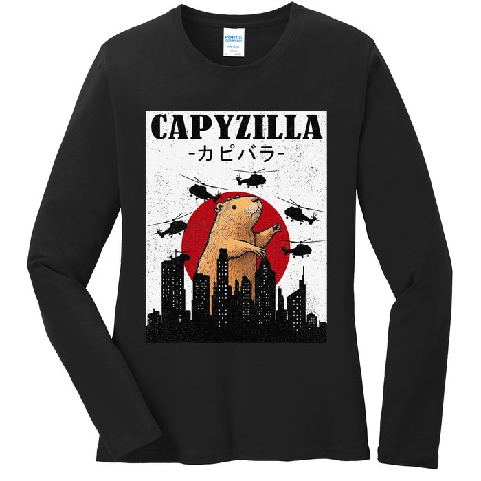 Capybara Funny Capybara Rodent Capyzilla Funny Ladies Long Sleeve Shirt