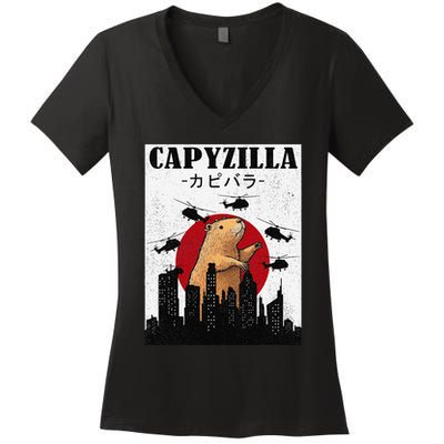 Capybara Funny Capybara Rodent Capyzilla Funny Women's V-Neck T-Shirt
