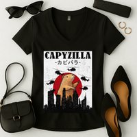 Capybara Funny Capybara Rodent Capyzilla Funny Women's V-Neck T-Shirt