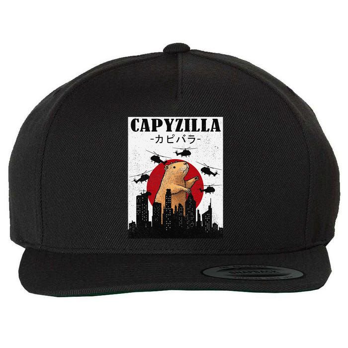 Capybara Funny Capybara Rodent Capyzilla Funny Wool Snapback Cap