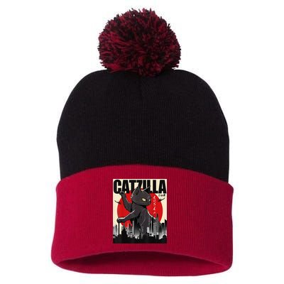 Catzilla Funny Cat Pom Pom 12in Knit Beanie
