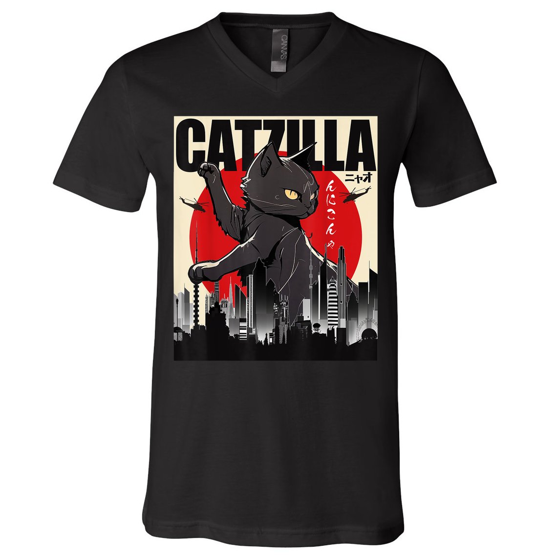 Catzilla Funny Cat V-Neck T-Shirt