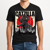 Catzilla Funny Cat V-Neck T-Shirt